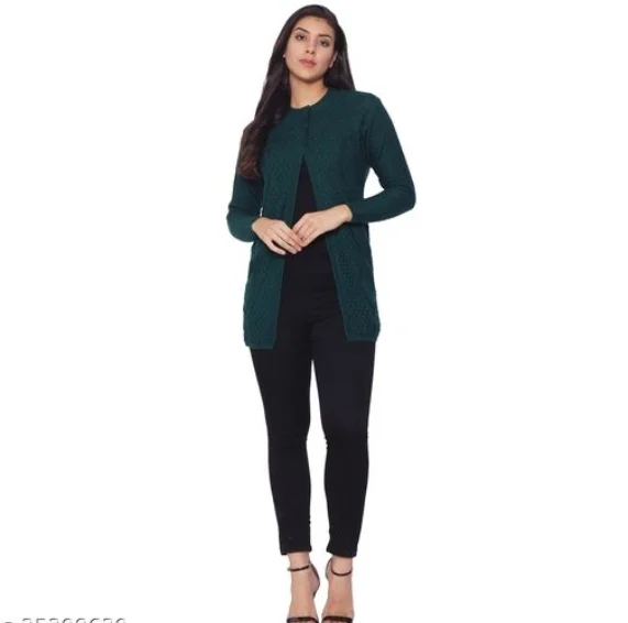 Clapton Women's Acrylic Blend Full Sleeve Winter Wear LongCardigan/Shrug Beige - L, Green, Wollen, Pack of 1